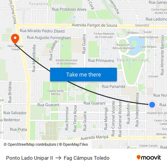 Ponto Lado Unipar II to Fag Câmpus Toledo map