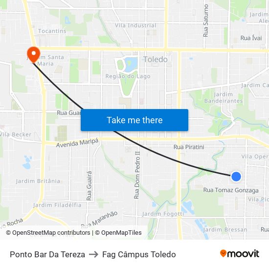 Ponto Bar Da Tereza to Fag Câmpus Toledo map