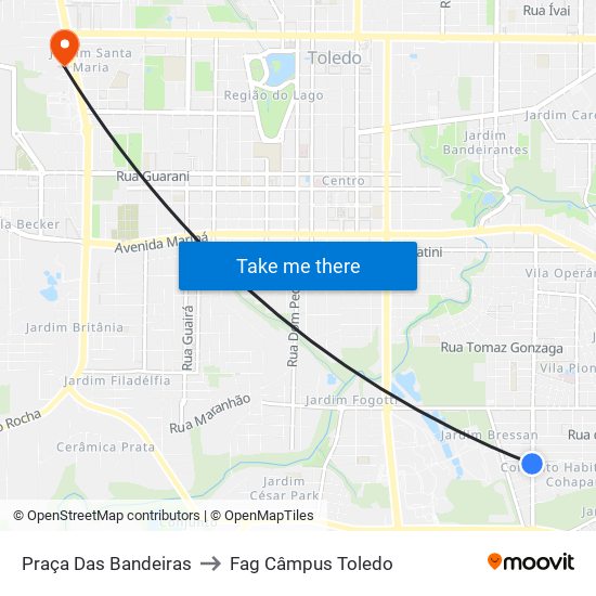 Praça Das Bandeiras to Fag Câmpus Toledo map