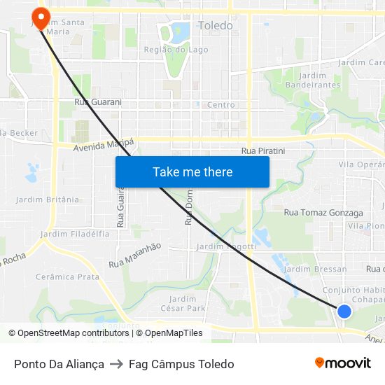 Ponto Da Aliança to Fag Câmpus Toledo map