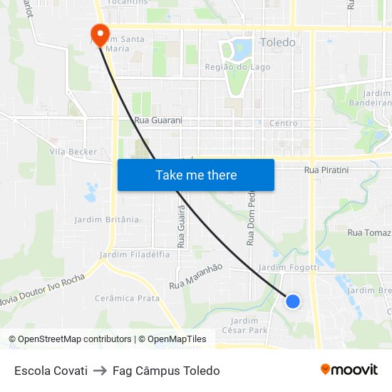 Escola Covati to Fag Câmpus Toledo map