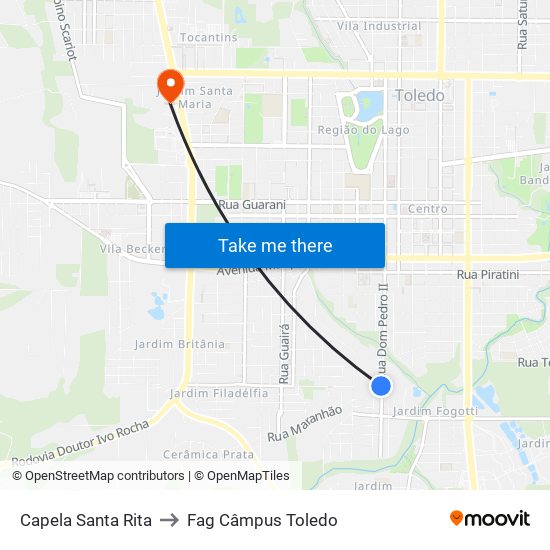 Capela Santa Rita to Fag Câmpus Toledo map