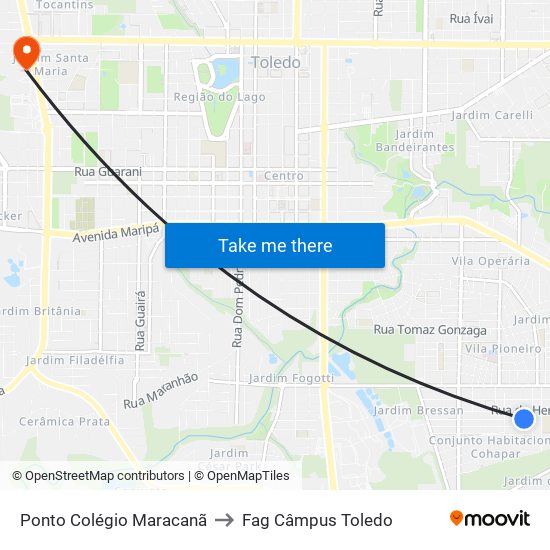 Ponto Colégio Maracanã to Fag Câmpus Toledo map