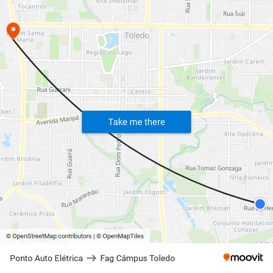 Ponto Auto Elétrica to Fag Câmpus Toledo map