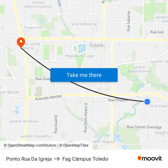 Ponto Rua Da Igreja to Fag Câmpus Toledo map