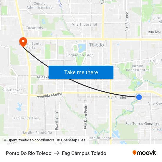 Ponto Do Rio Toledo to Fag Câmpus Toledo map