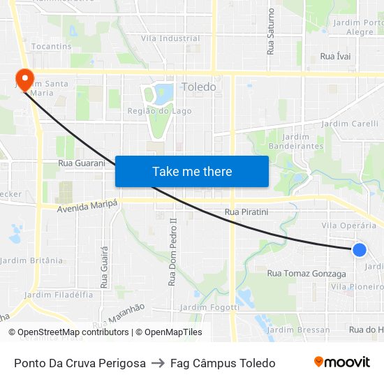 Ponto Da Cruva Perigosa to Fag Câmpus Toledo map