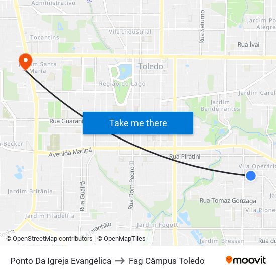Ponto Da Igreja Evangélica to Fag Câmpus Toledo map