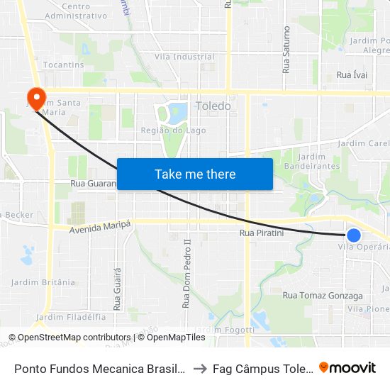 Ponto Fundos Mecanica Brasil Car to Fag Câmpus Toledo map