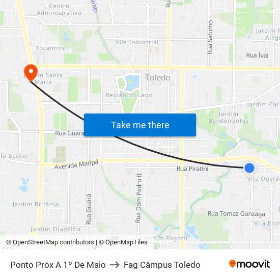 Ponto Próx A 1º De Maio to Fag Câmpus Toledo map