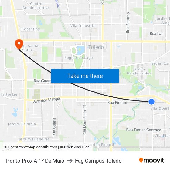 Ponto Próx A 1º De Maio to Fag Câmpus Toledo map