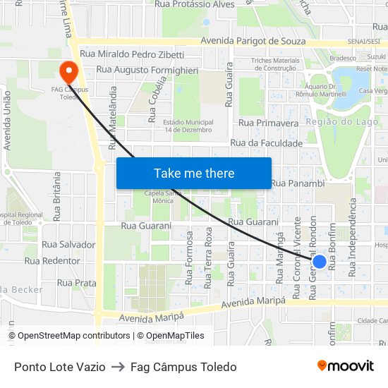 Ponto Lote Vazio to Fag Câmpus Toledo map