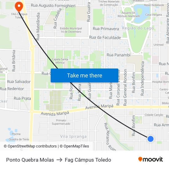 Ponto Quebra Molas to Fag Câmpus Toledo map