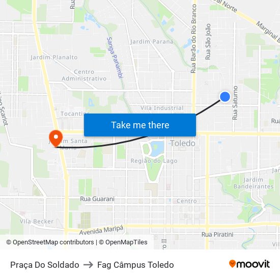 Praça Do Soldado to Fag Câmpus Toledo map
