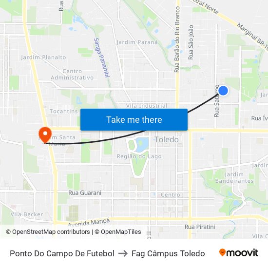 Ponto Do Campo De Futebol to Fag Câmpus Toledo map
