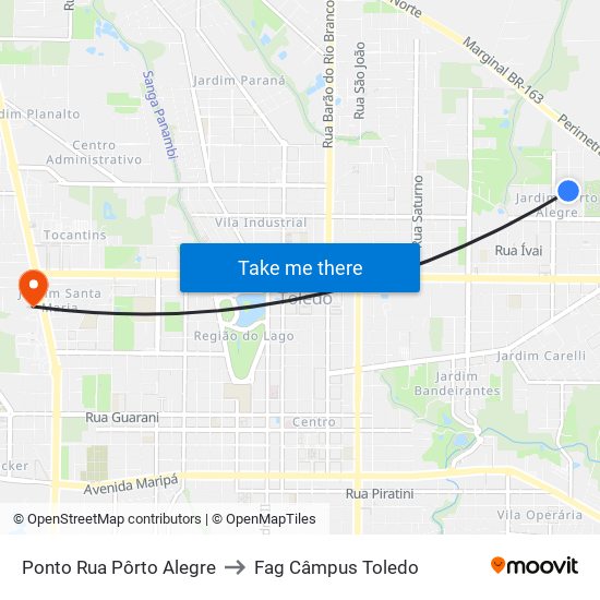 Ponto Rua Pôrto Alegre to Fag Câmpus Toledo map