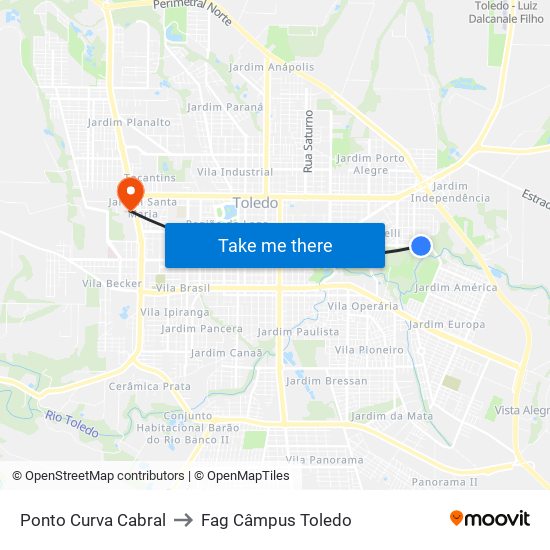 Ponto Curva Cabral to Fag Câmpus Toledo map