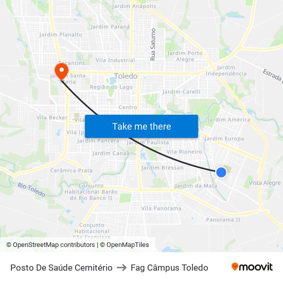 Posto De Saúde Cemitério to Fag Câmpus Toledo map