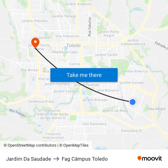 Jardim Da Saudade to Fag Câmpus Toledo map