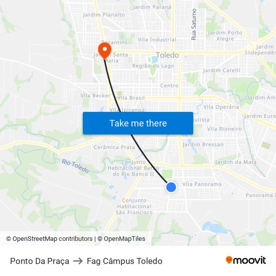 Ponto Da Praça to Fag Câmpus Toledo map