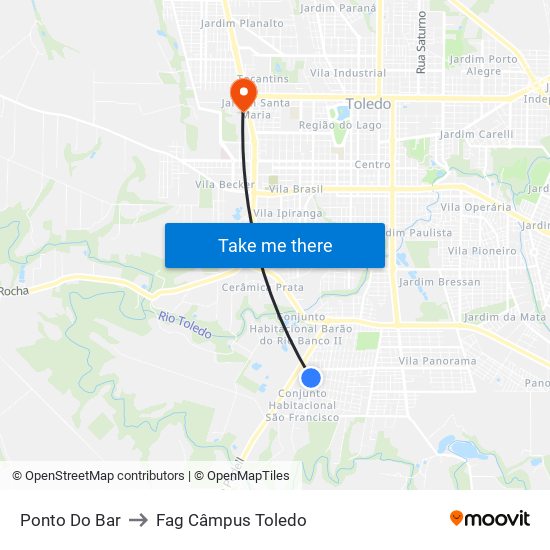 Ponto Do Bar to Fag Câmpus Toledo map