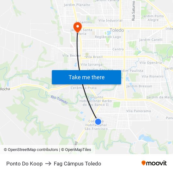 Ponto Do Koop to Fag Câmpus Toledo map