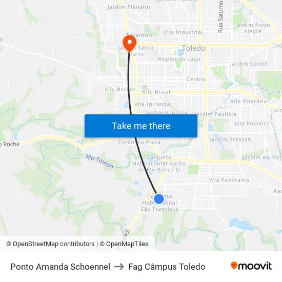 Ponto Amanda Schoennel to Fag Câmpus Toledo map