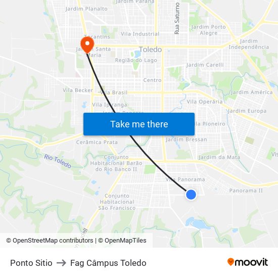 Ponto Sitio to Fag Câmpus Toledo map