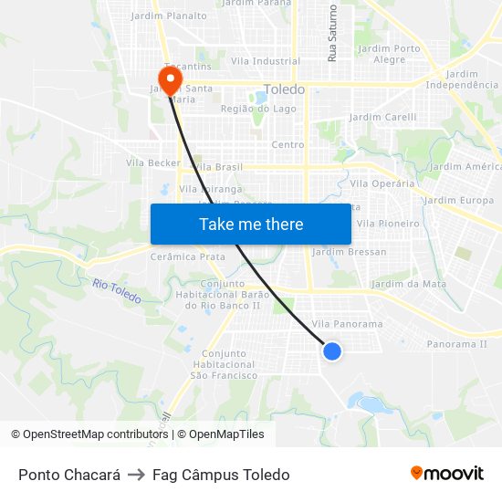 Ponto Chacará to Fag Câmpus Toledo map