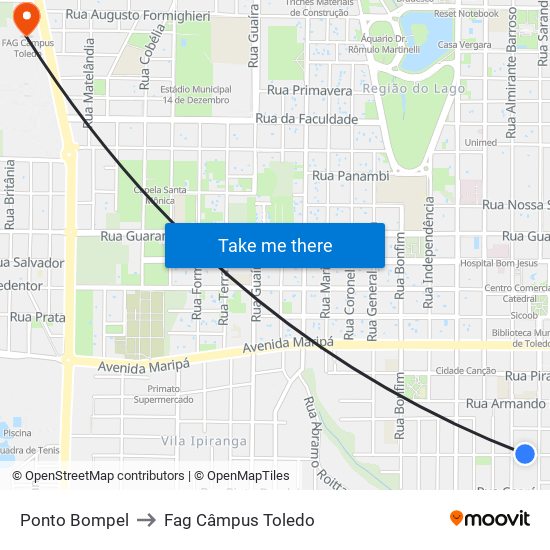 Ponto Bompel to Fag Câmpus Toledo map