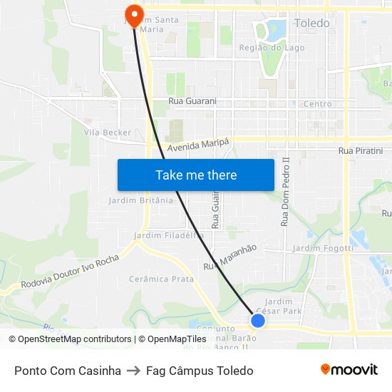 Ponto Com Casinha to Fag Câmpus Toledo map