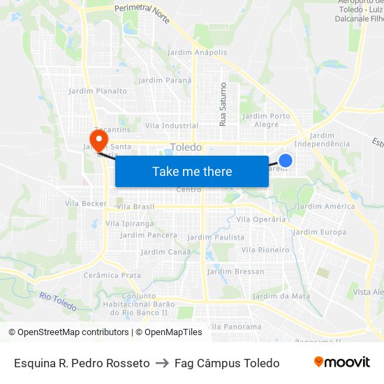 Esquina R. Pedro Rosseto to Fag Câmpus Toledo map