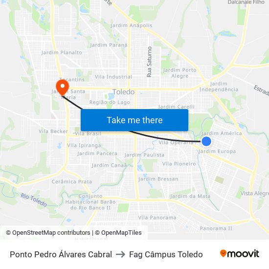 Ponto Pedro Álvares Cabral to Fag Câmpus Toledo map