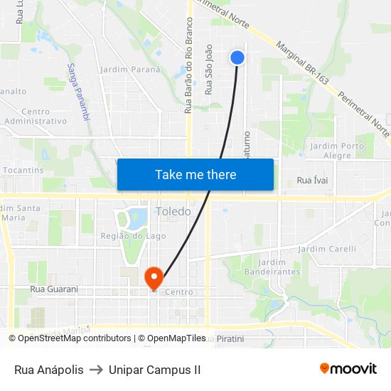 Rua Anápolis to Unipar Campus II map