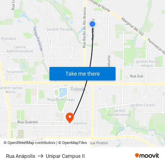 Rua Anápolis to Unipar Campus II map