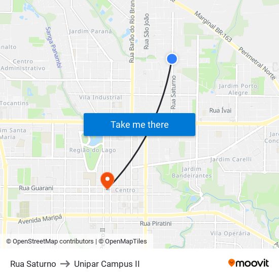 Rua Saturno to Unipar Campus II map