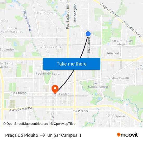 Praça Do Piquito to Unipar Campus II map