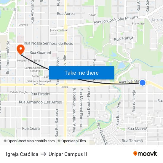 Igreja Católica to Unipar Campus II map