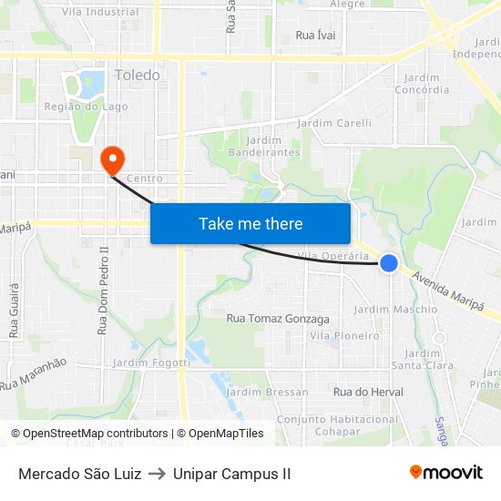Mercado São Luiz to Unipar Campus II map