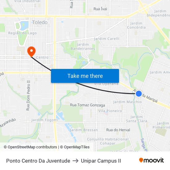 Ponto Centro Da Juventude to Unipar Campus II map