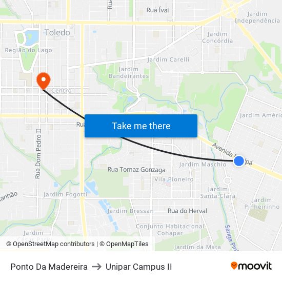 Ponto Da Madereira to Unipar Campus II map