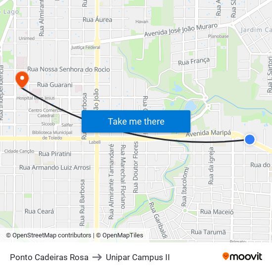 Ponto Cadeiras Rosa to Unipar Campus II map