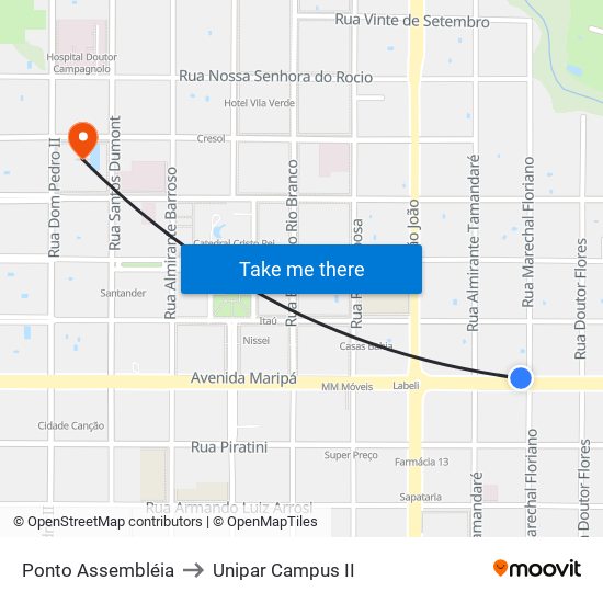 Ponto Assembléia to Unipar Campus II map