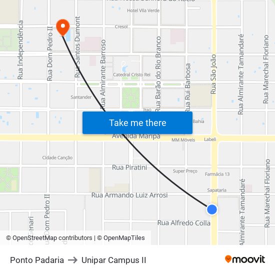Ponto Padaria to Unipar Campus II map