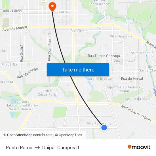 Ponto Roma to Unipar Campus II map