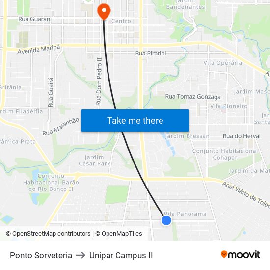 Ponto Sorveteria to Unipar Campus II map