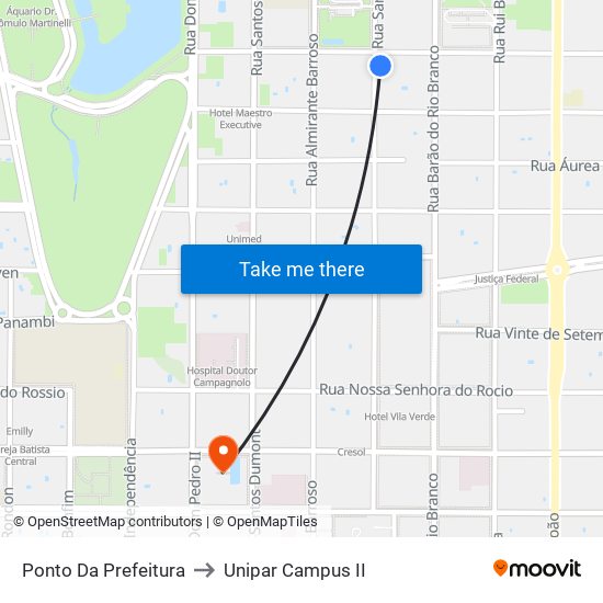 Ponto Da Prefeitura to Unipar Campus II map