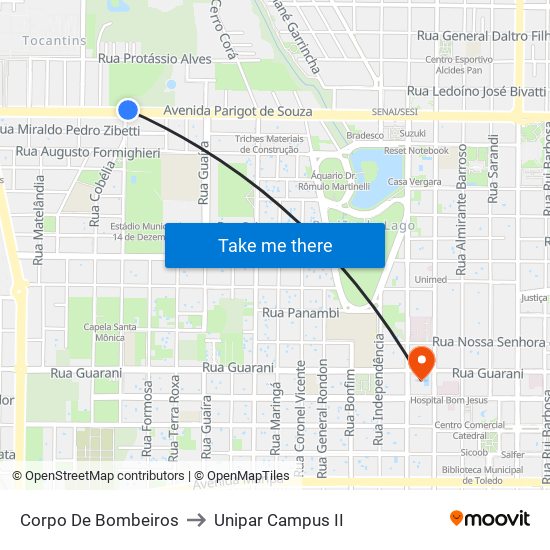 Corpo De Bombeiros to Unipar Campus II map