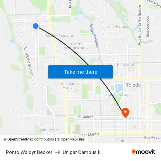 Ponto Waldyr Becker to Unipar Campus II map