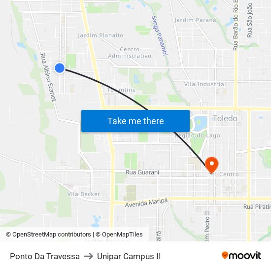Ponto Da Travessa to Unipar Campus II map